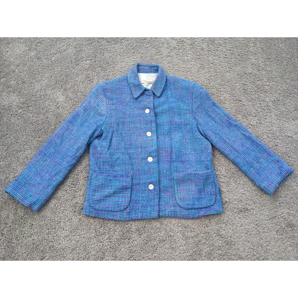 Vintage NORM THOMPSON Coat Blazer Womens 8 Blue Tweed Woven Jacket Button Front